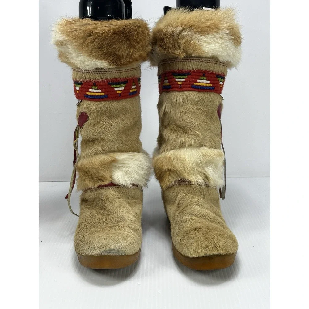 Vintage Tecnica Apres Goat Fur Winter Ski Boots Made In Italy Women's Size 36 EU